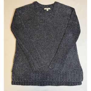 Orvis Women's Blue Heather V-Neck Long Sleeve Chenille Thick Cozy Knit Sweater M